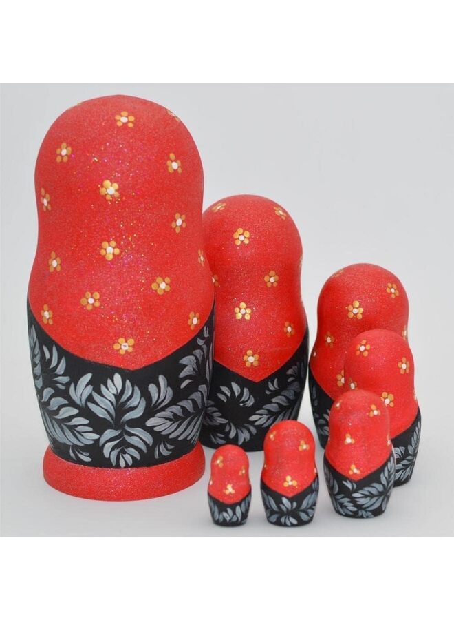 مجموعة دمى التعشيش الروسية الخشبية ماتريوشكا المكونة من 10 قطع مصنوعة يدويًا للأطفال والكبار وعيد الفصح وعيد الأم وأعياد الميلاد والكريسماس وعيد ال وديكور غرفة المنزل هدية (أحمر) - Image 4